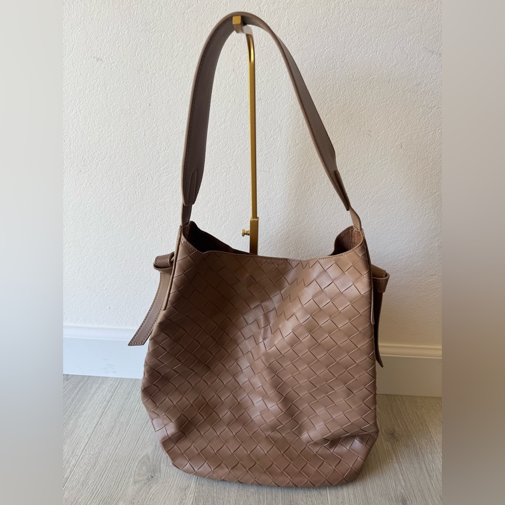 Anthropologie Brown Shoulder Bag with Woven Texture